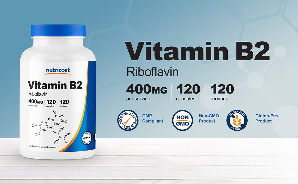 Nutricost Vitamin B2 (Riboflavin) 400mg, 120 Capsules (3 Bottles)