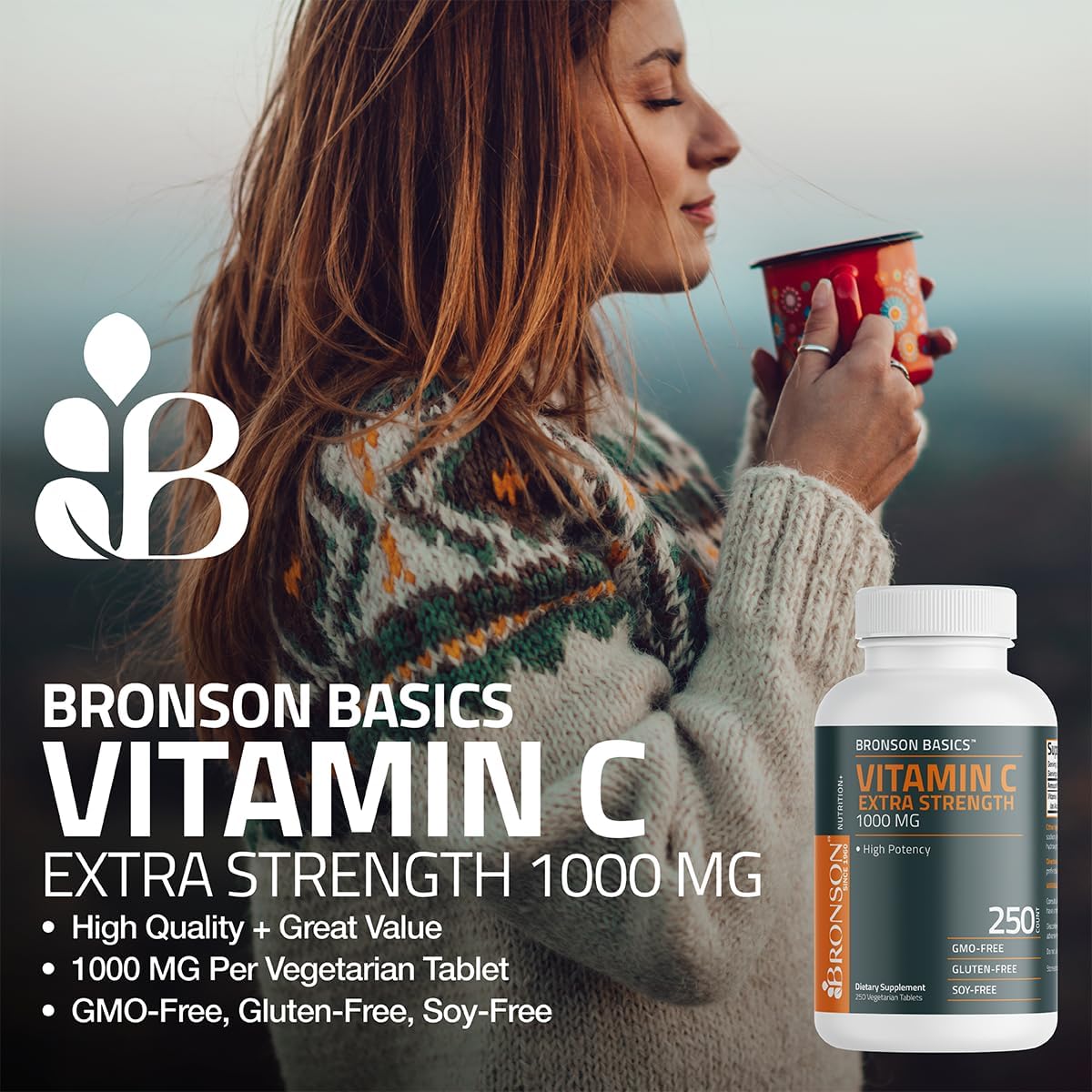 Bronson Vitamin C 1000mg Extra Strength, Supports a Healthy Immune System, High Potency, Non-GMO, 100 Vegetarian Tablets