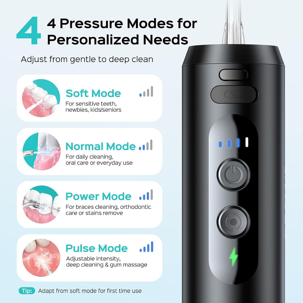 COSLUS T40 Mini Water Flosser for Travel, Portable Compact Design, Balck