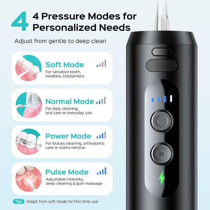 COSLUS T40 Mini Water Flosser for Travel, Portable Compact Design, Balck