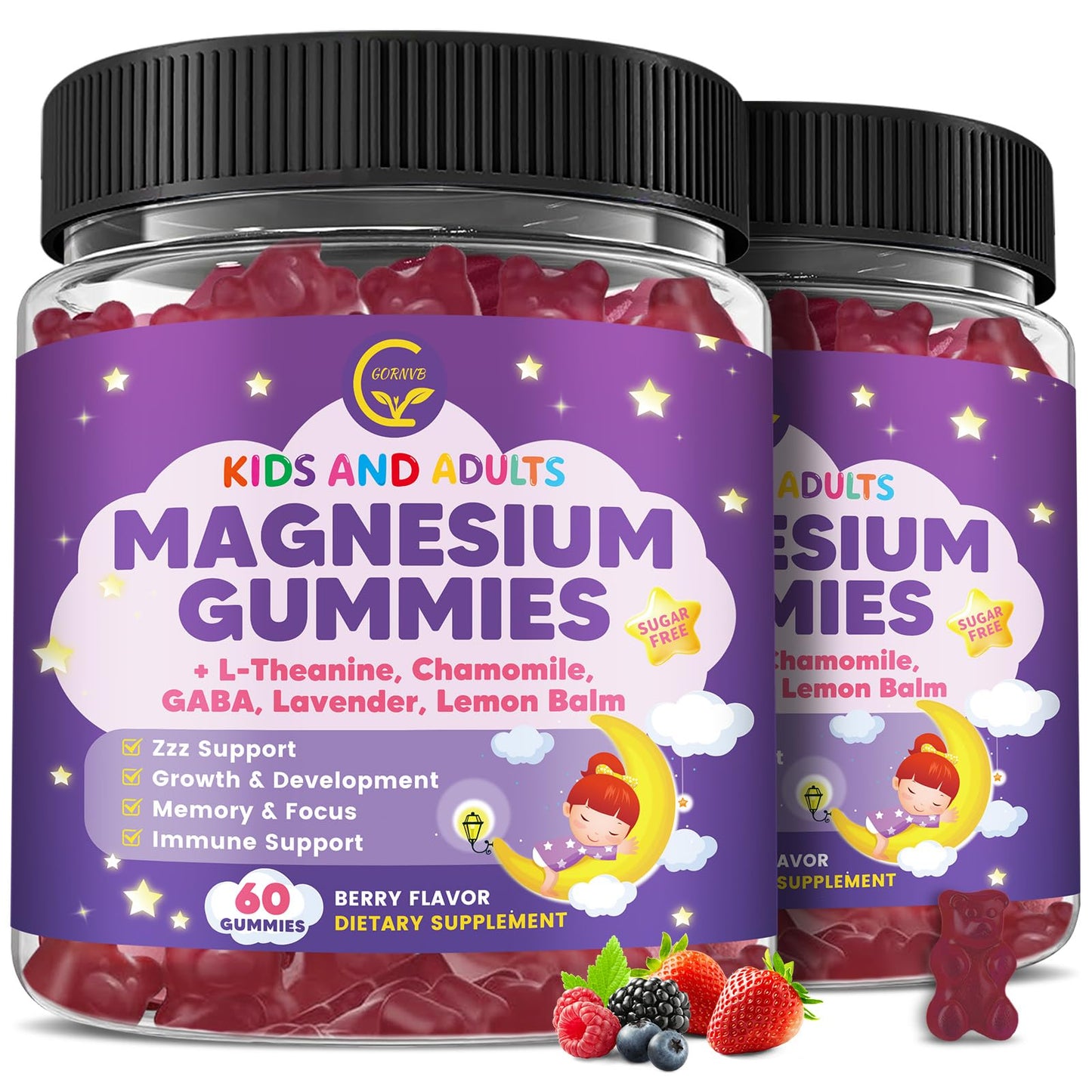 Magnesium Glycinate Gummies 400/200mg for Kids & Adults, NO Melatonin Sleep Aid Magnesium Supplement Gummies with Chamomile, Lavender, L-Theanine & GABA, B6, D3 & K2 for Bone, Relax, Immune Support