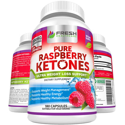 FRESH HEALTHCARE Pure 100% Raspberry Ketones Max 1000mg Per Serving - 3 Month 