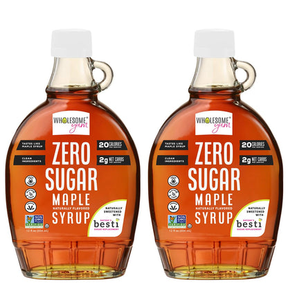 Wholesome Yum Zero Sugar Maple Syrup, Monk Fruit Allulose Keto Maple Syrup | Natural Sugar Free Pancake Syrup. Low Carb, Gluten-Free, Vegan, Non GMO, No Erythritol, No Aftertaste (12 fl oz Glass Bottle)