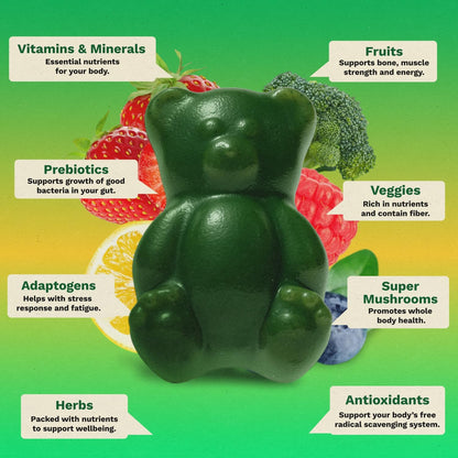 Adult Greens Gummies & Daily Multivitamin, Prebiotic Fiber, 28 ct | Adaptogens, Superfoods, 20+ Vitamins & Minerals, Digestion, Daily Support