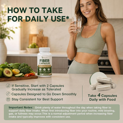 Migcopat Psyllium Husk Fiber Capsules, Fiber Supplement with Prebiotic Probiotic & Digestive Enzymes, Slippery Elm & Aloe Vera, Supports Gut Health & Regularity for Women & Men - 180 Capsules