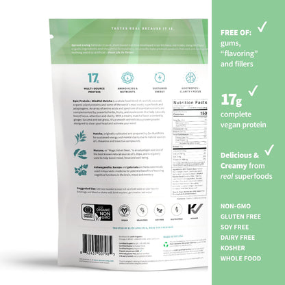Sprout Living Epic Protein, Plant Based Protein & Superfoods Powder, Mindful Matcha