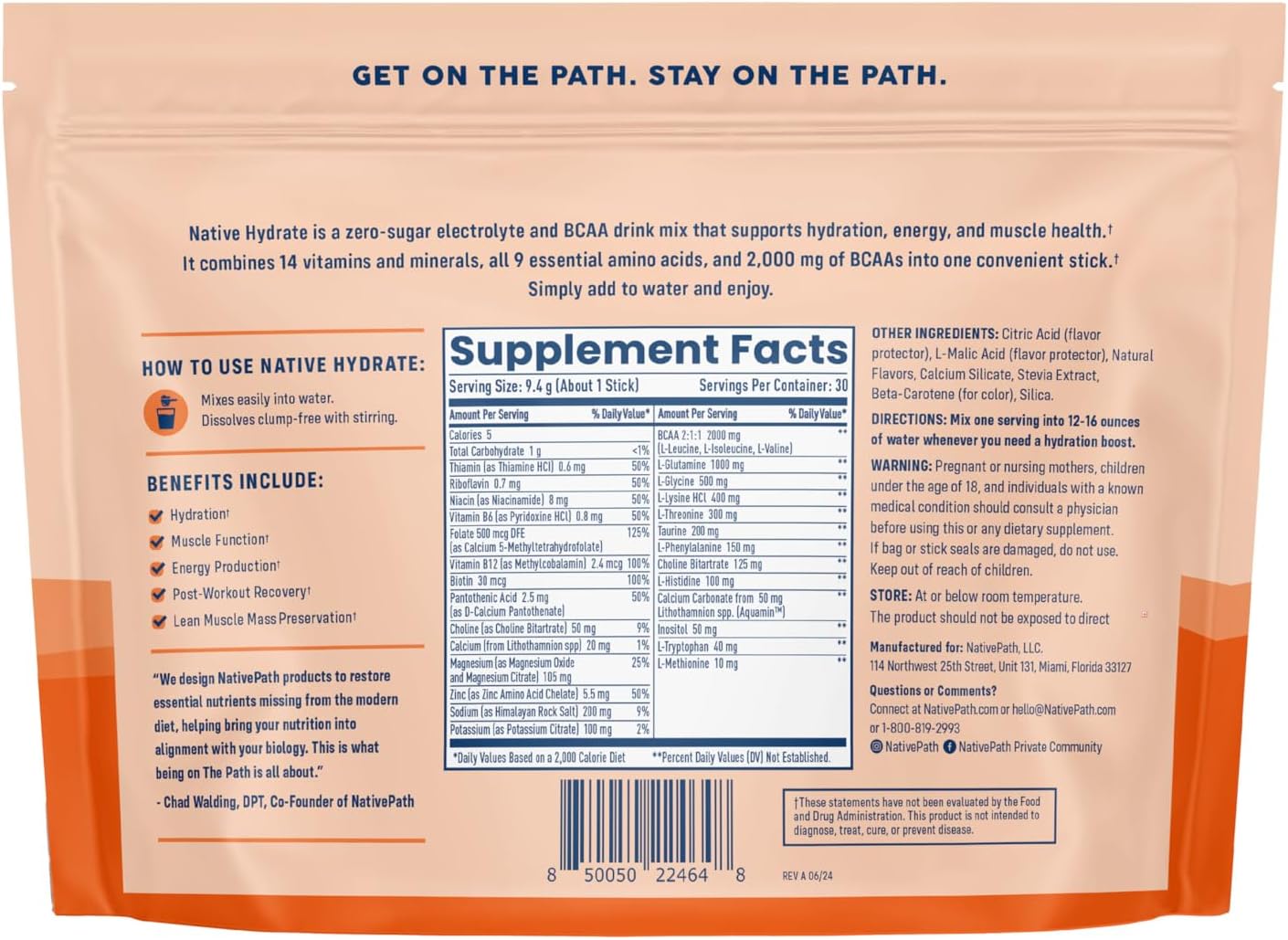 NativePath Hydrate Stick Pack Peach Mango & Mixed Berry Bundle – Zero Sugar Electrolytes with BCAAs