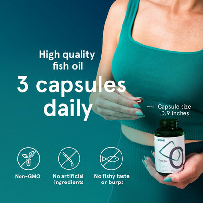 Puori Omega 3 Fish Oil Supplement - Ultra Pure & Burpless Wild Caught Fish Oil with 2000mg Omega 3 Fatty Acids,1250mg EPA & 500mg DHA Supports Heart, Brain & Eye Health - IFOS Certified - 120 Softgels