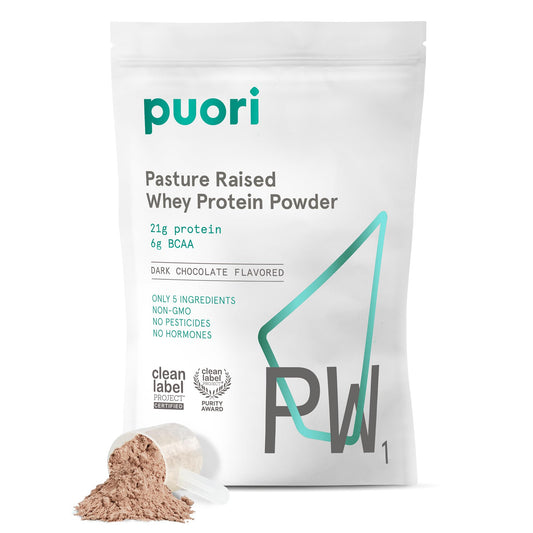 Puori Whey Protein Powder, Bourbon Vanilla - PW1 Pasture-Raised, Grass-Fed Whey Protein Powder Drink Mix containing BCAA Amino Acids - Post-Workout Supplement for Muscle Gain & Recovery - 30 Servings