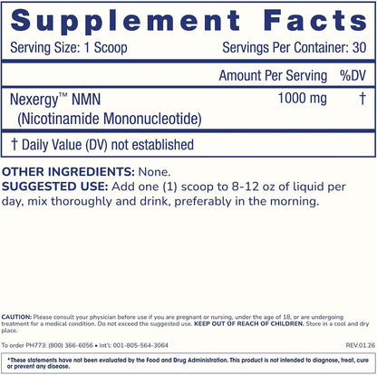 ProHealth Longevity Essentials NMN Powder (30 Grams) - Featuring Nexergy™ NMN Powder Supplement, NAD+ Precursor, Dietary Supplement, Cellular Health, Metabolism Support
