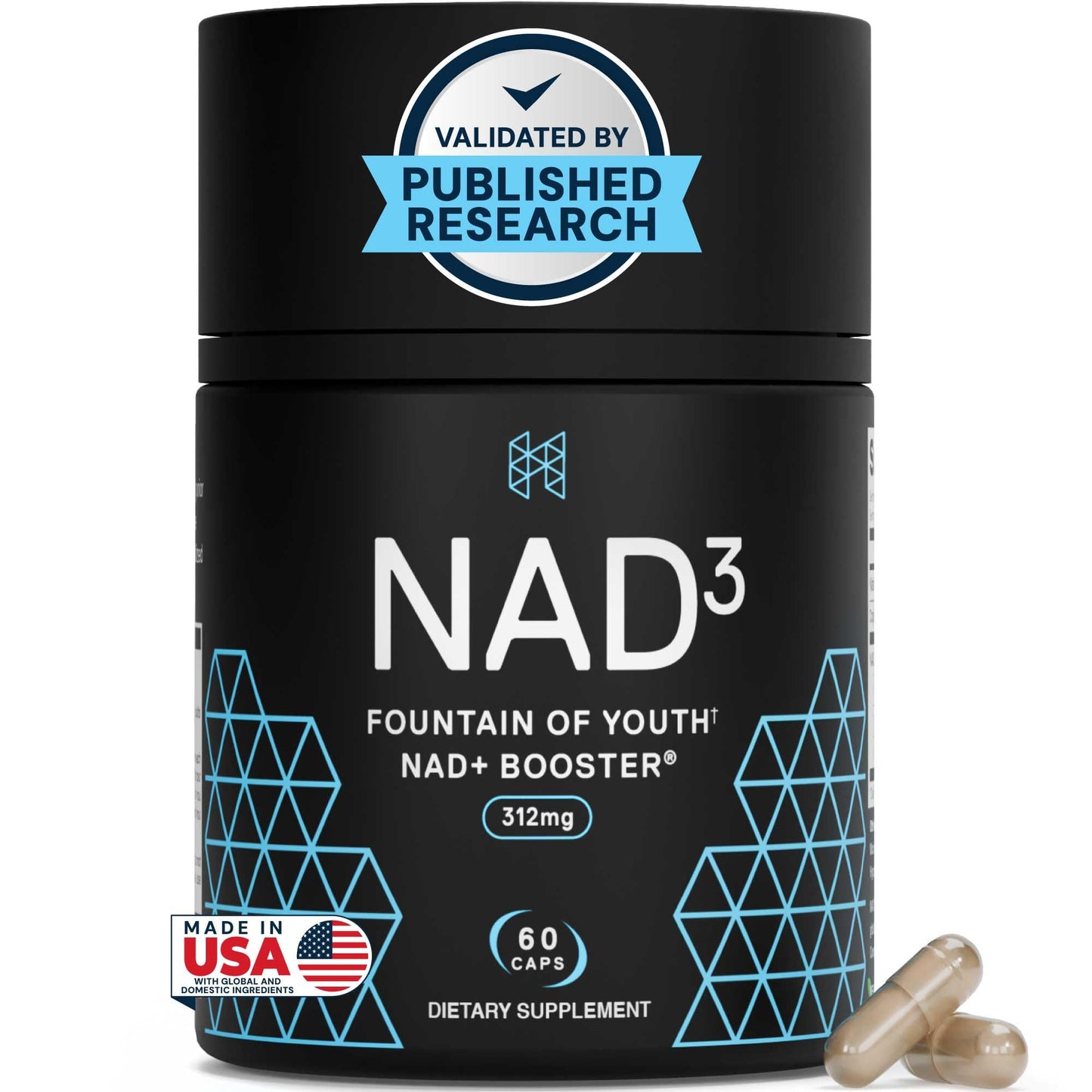 HPN NAD3 Clinical NAD+ Booster, Cellular Health & Natural Energy - NAD Supplement for Healthy Aging, Metabolic Support, NRF2 & Longevity, Nicotinamide Riboside & NMN Alternative, 60ct, 30-Day Supply