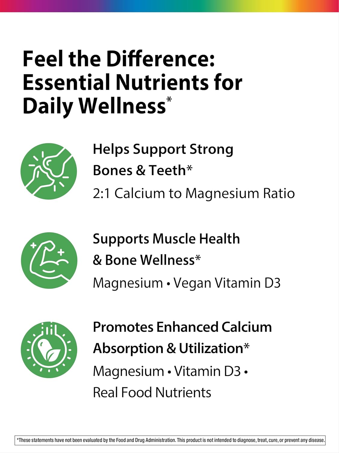 Rainbow Light Calcium Complex with Magnesium & Vitamin D3 + | 180 Tablets | Real Food Nutrients | Supports Bone Density & Muscle Health | Vegan Supplement for Men and Women | Real Food Nutrients | Supports Bone Density & Muscle Health | Vegan Supplement f