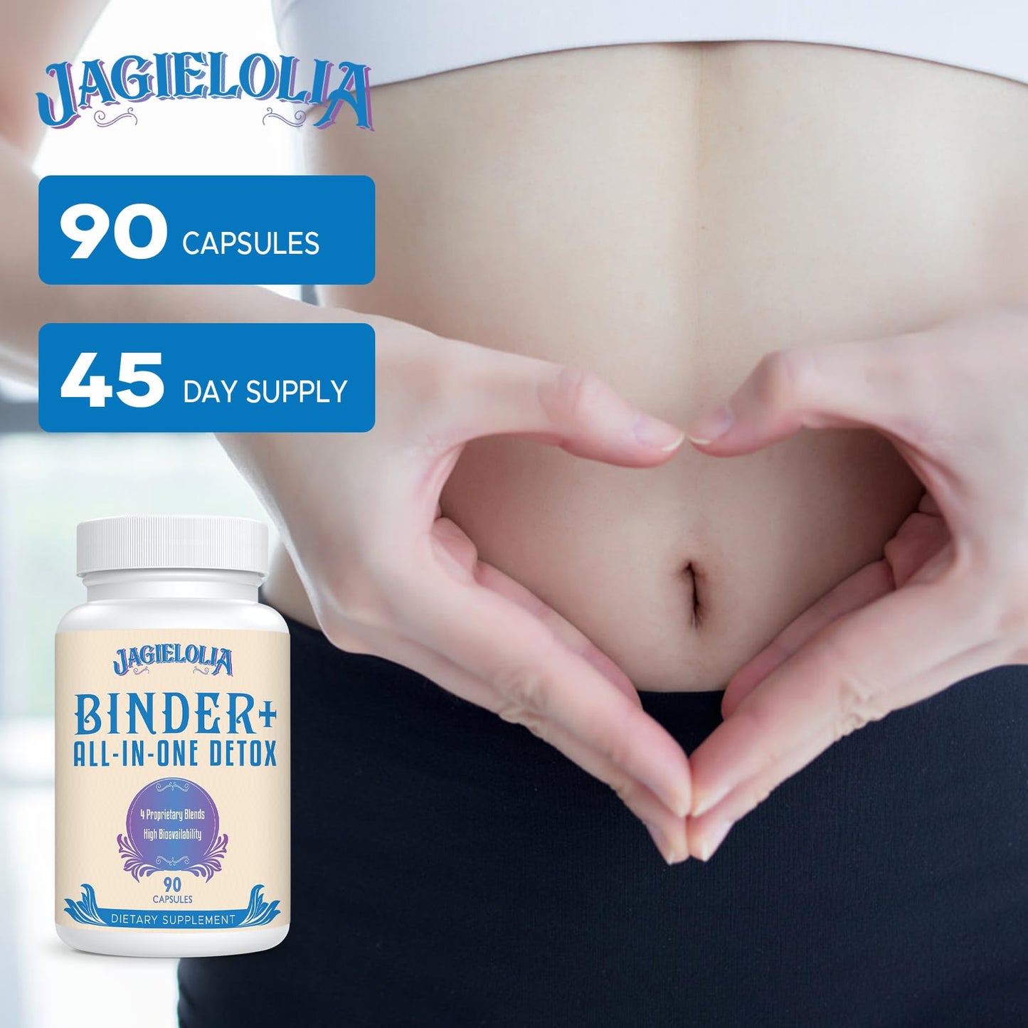 Jagielolia All-in-One Detox Binder Supplement 1500 MG - High Bioavailability, Liver Gut Detox Cleanse with Activated Charcoal, Zeolite & Bentonite Clay for Toxins, Liver, Digestive, 90 Vegan Capsules