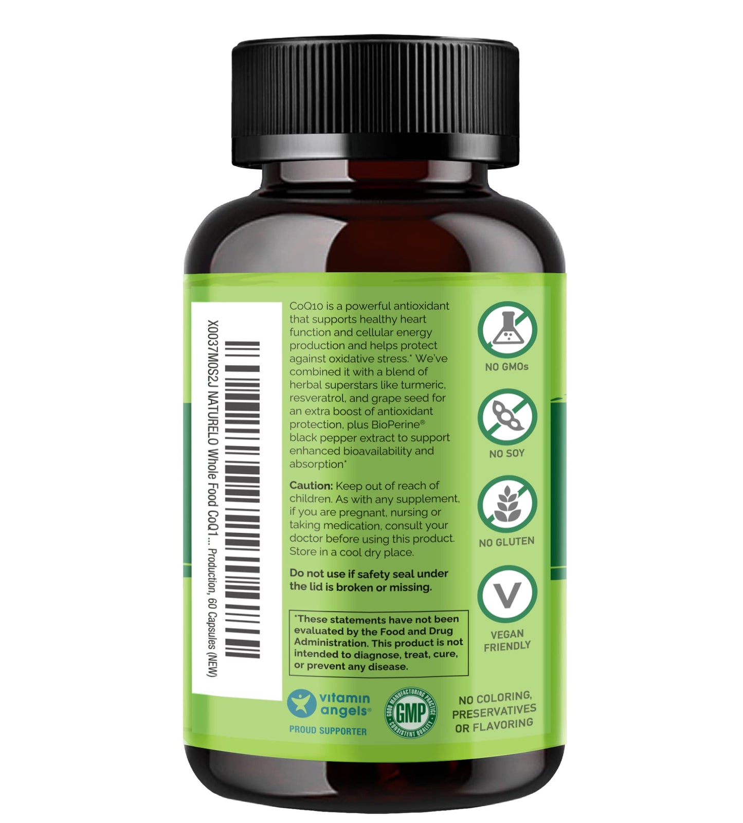 NATURELO Whole Food CoQ10 Supplement, 120 Veg Capsules, Heart Health Blend, Powerful Antioxidant, CoQ10 100mg Supports Energy Production