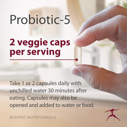 BIOSPEC NUTRITIONALS Probiotic-5 – Broad-Spectrum Probiotic Complex w/ 5 Billion Microorganisms and 5 Unique Strains per Capsule
