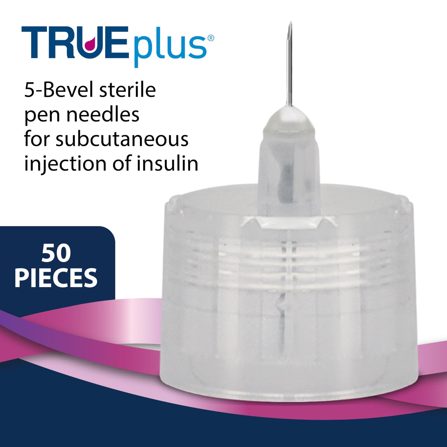TRUEplus 5-Bevel Sterile Pen Needles, 32G x 4mm (5/32 Inch), 50 Count | For Use with Pen Injection Device, Single-Use Needles, Compatible Thread with Major Pen Devices, Silicone Coated