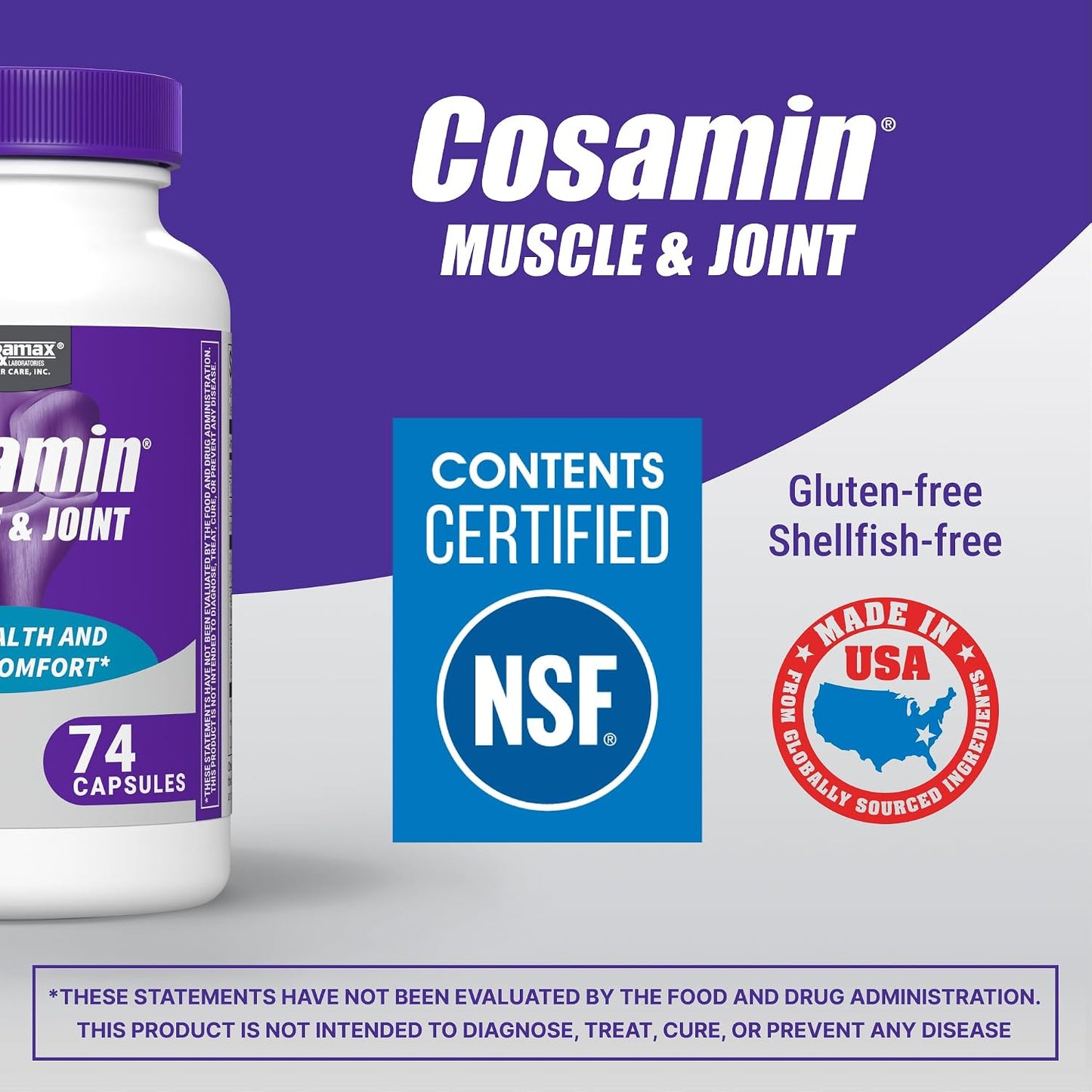 Nutramax Cosamin Muscle & Joint Health Supplement, 74 Capsules | Works to Decrease Cartilage Breakdown, Supports Joints, and Reduces Muscle Soreness to Accelerate Recovery After Exercise