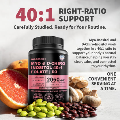 MEDCHOICE Myo-Inositol 40:1 Supplement with Folate & Vitamin D3, 90ct