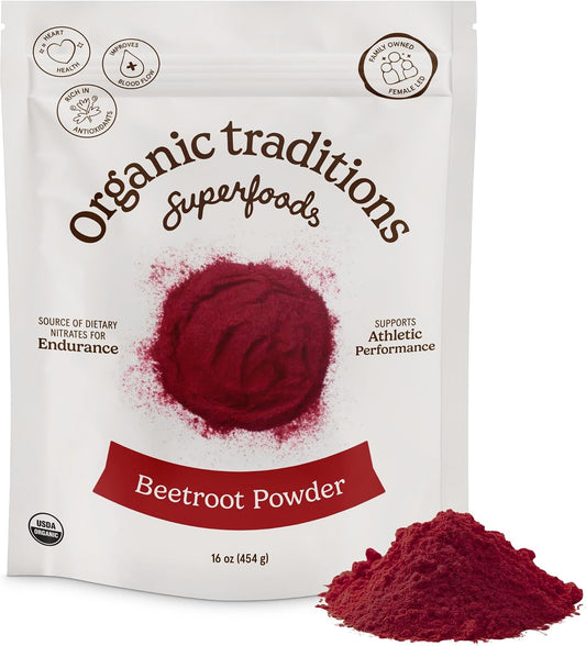 Organic Traditions Beetroot Powder, Organic Beet Root Powder, Vegan, Plant Based Superfood, Ideal for Smoothies Juices Baking and Cooking, Colorful Ingredients for Everyday Nutrition, 454g /16oz