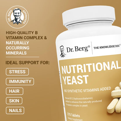 Dr. Berg Nutritionals Yeast Tablets – Natural B12 Added - All 8 B Vitamin Complex – Organic Vanilla Flavor - 270 Vegan Tablets Dietary Supplements