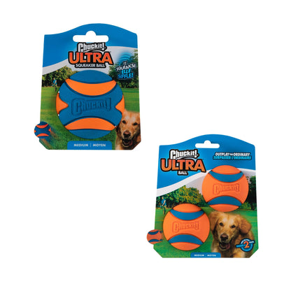 Chuckit! Ultra Ball Dog Toy - Medium Bouncy Fetch Balls For Dogs 20-60 lbs - Made from Durable Rubber - Floating Water Pet Toys - Size Medium - 2.5-inch Diameter - Pack of 2 | Bouncy durable rubber design for pups 20-60 lbs, high bounce action for active