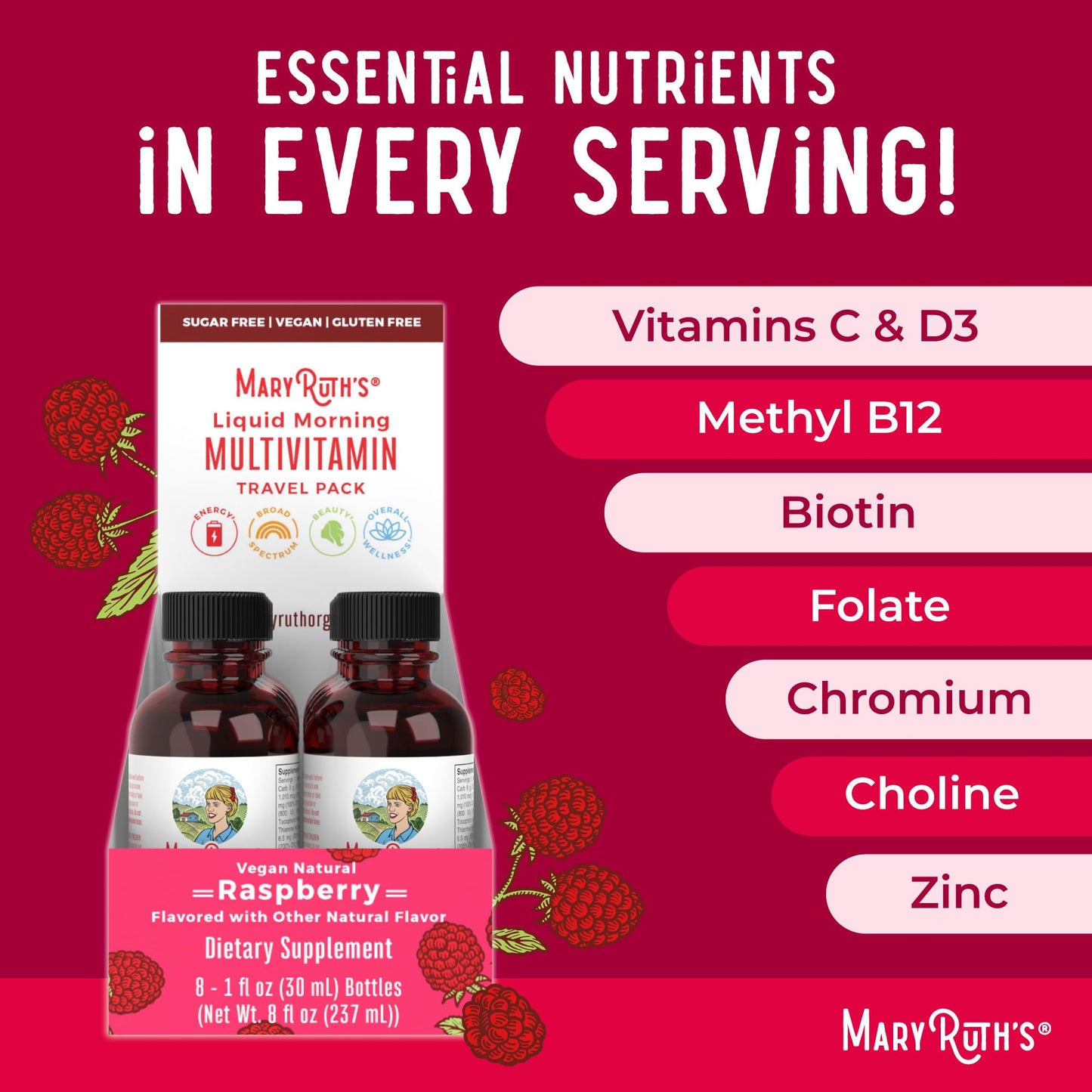 MARYRUTH'S Liquid Morning Multivitamin for Women, Men & Kids | Vitamin A C D E B6 B12 Biotin Zinc | Beauty | Vegan | Non-GMO | Gluten Free | 32 Servings