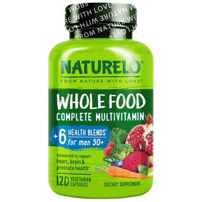 NATURELO Whole Food Multivitamin for Men 50+ - with Vitamins, Minerals, Organic Herbal Extracts - Vegan Vegetarian - for Energy, Brain, Heart and Eye Health - 120 Capsules