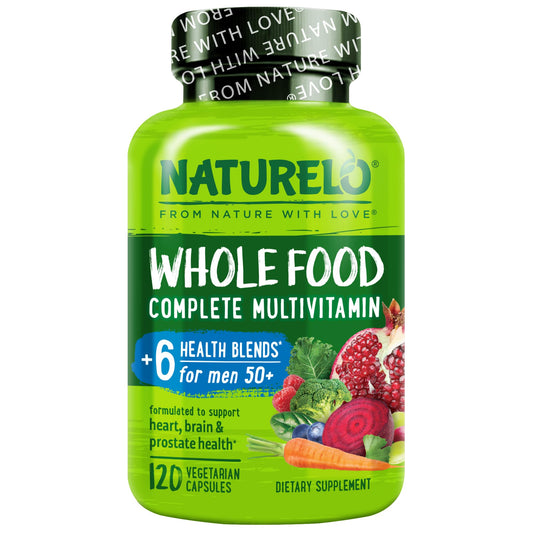NATURELO Whole Food Multivitamin for Men 50+ - with Vitamins, Minerals, Organic Herbal Extracts - Vegan Vegetarian - for Energy, Brain, Heart and Eye Health - 120 Capsules