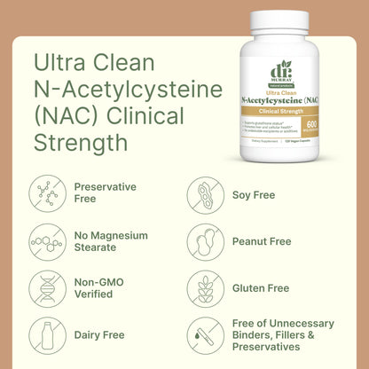 Dr. Murray's Ultra Clean N-Acetylcysteine NAC Supplement 600 mg - Respiratory & Liver Support | Vegan | Non-GMO | Gluten Free | Third-Party Tested | 120 Capsules