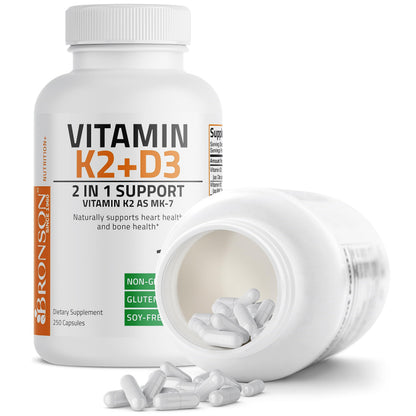 Bronson Vitamin K2 (MK7) with D3 Supplement Bone and Heart Health Non-GMO