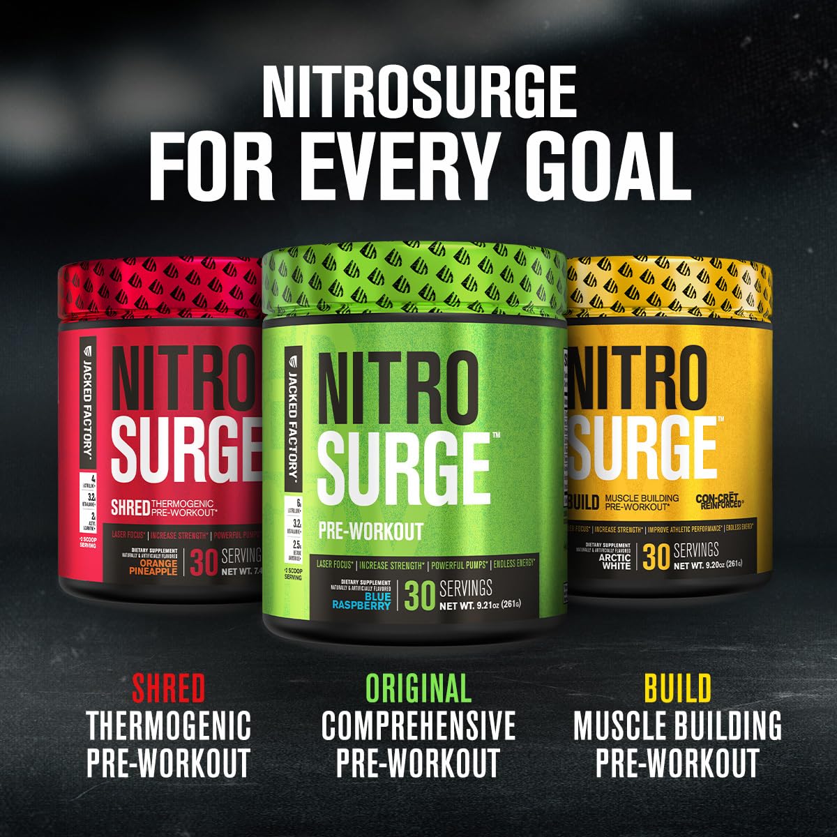 Jacked Factory NITROSURGE Pre Workout Supplement - Endless Energy, Instant Strength
