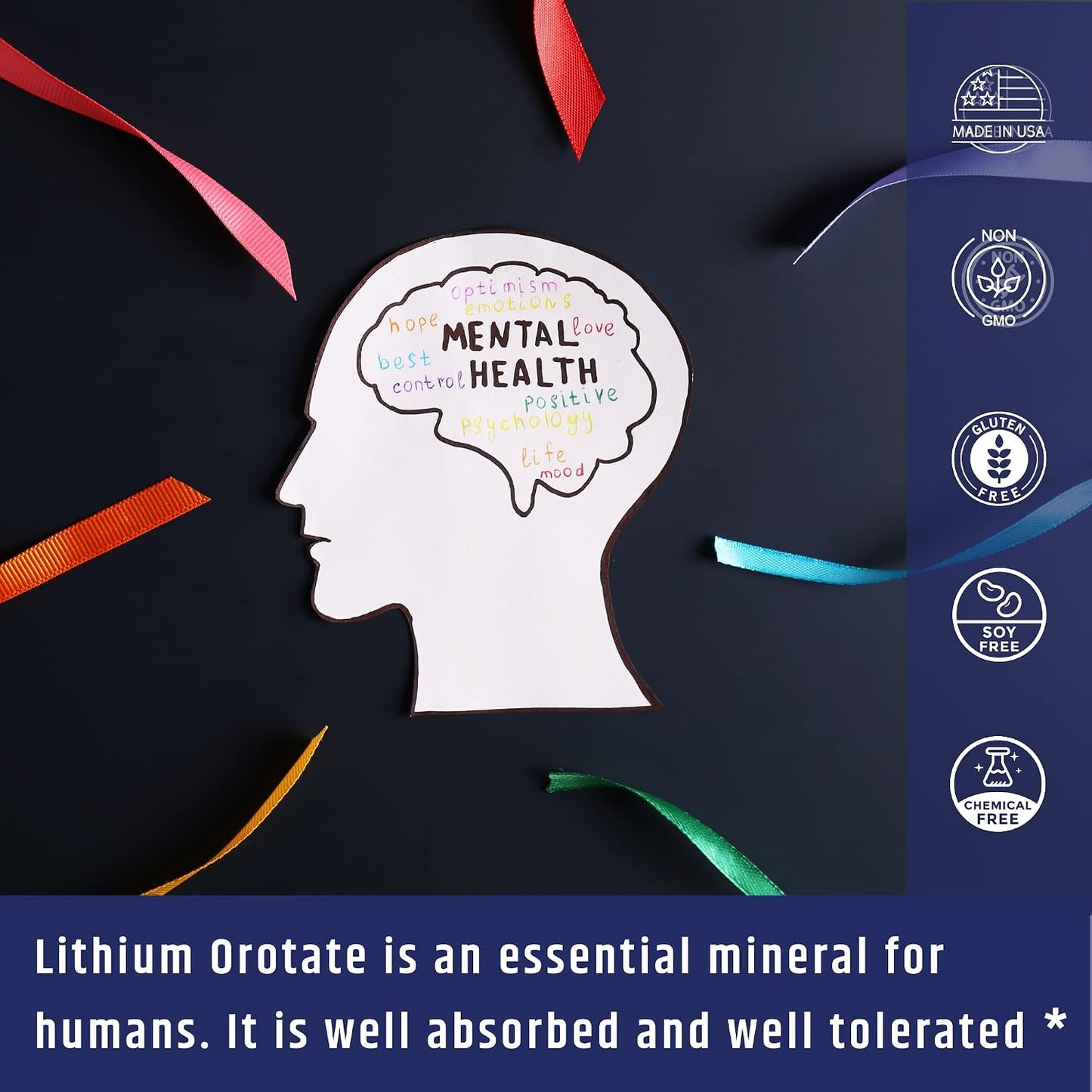 Lithium Orotate 10mg per Capsule - 60 Vegetarian Capsules. Memory and Emotional Wellness Support - Magnesium Stearate Free - 2 Months Supply of Lithium Supplement.
