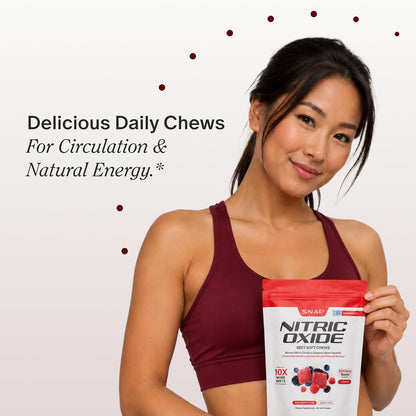 Snap Supplements Nitric Oxide Beet Root Chews, Mixed Berry, 60 Soft Chews | 1,250mg Beet Root Extract per 2 chews CoQ10 & Acai for Cardiovascular, Clean Energy, & Circulation Support, Sugar-Free, Vegan