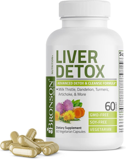 Bronson Liver Detox Advanced Detox & Cleansing Formula 60 Capsules | Liver Health Support with Milk Thistle, Dandelion Extract, Turmeric, Artichoke Leaf & Beet Root, Non-GMO, Soy-Free