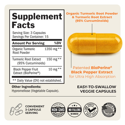Turmeric Curcumin with Black Pepper Extract 1500mg - 180 Capsules