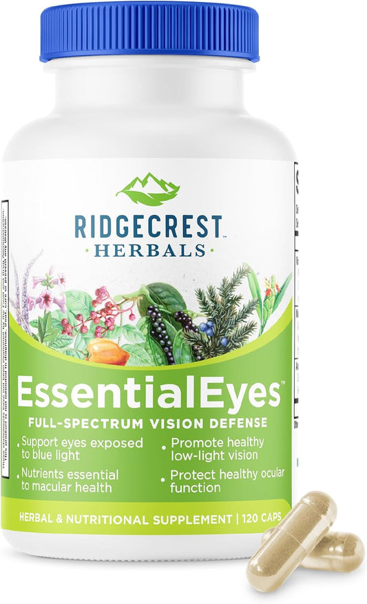 RidgeCrest Herbals EssentialEyes Eye Vitamins for Vision Support 120 Ct | 30 Servings, Lutein, Zeaxanthin, Bilberry Extract, Natural Ocular Health Formula, Vegan Capsules, Daily Use