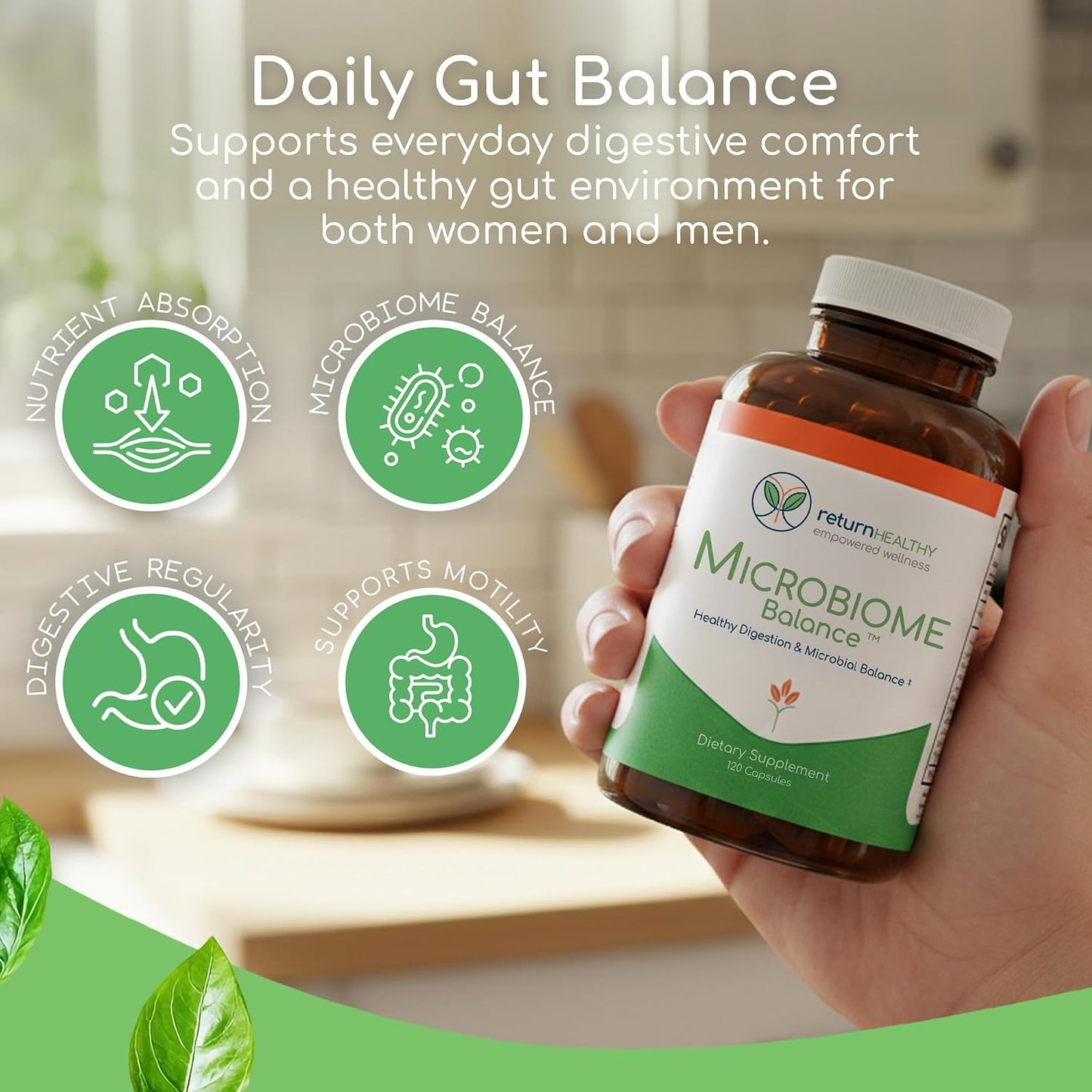 Microbiome Balance – Gut Health Supplement for Women and Men with Monolaurin & Caprylic Acid – Supports Digestive Wellness & Healthy Gut Environment – 120 Capsules