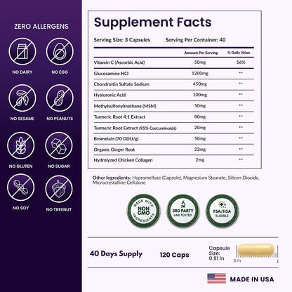ForestLeaf Glucosamine Chondroitin MSM Joint Supplement Complex - 1200mg - 120 Caps