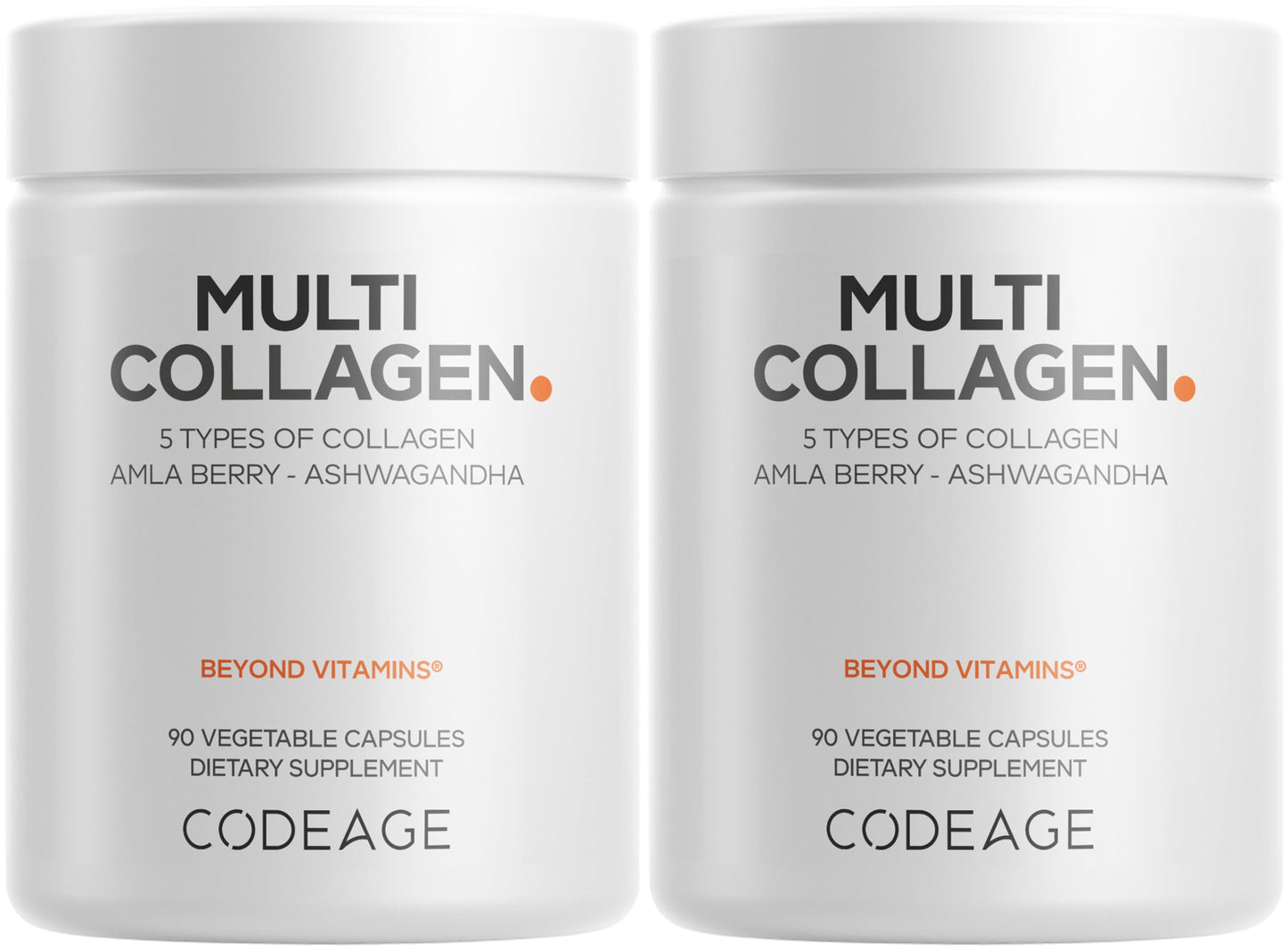 Codeage Multi Collagen Peptides Protein Capsules, 5 Collagen Types, Grass-Fed & Hydrolyzed Bovine Collagen Pills Supplement, Ashwagandha, Amla Berry Vitamins, Collagen Peptides - 90 Capsules