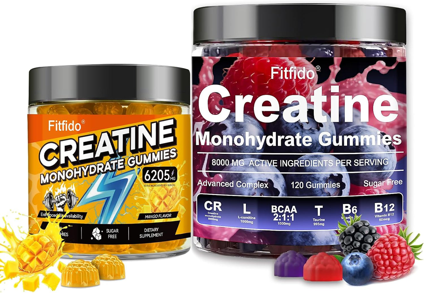 Creatine Monohydrate Gummies in Multiple Flavors – Support for Muscles, Strength & Wellbeing – Vegan, Sugar Free, 2-Pack Supplement Bundle