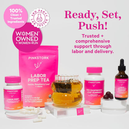 Pink Stork Labor Prep Supplement – Evening Primrose Oil & Red Raspberry Leaf for Third Trimester, Gentle Labor & Postpartum Support, Pregnancy & Breastfeeding Safe, 60 Vegan Capsules