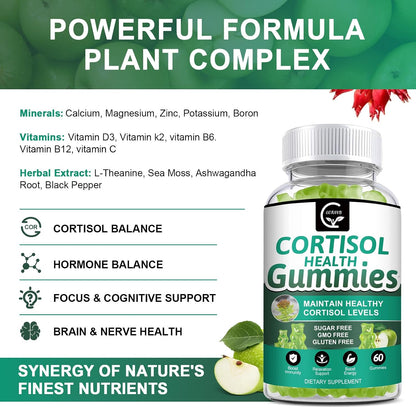 GORNVB Cortisol Gummies, Cortisol Supplement for Women with Magnesium, Ashwagandha, Rhodiola, Phosphatidylserine, L-Theanine, Black Pepper, Vitamin C & B6 - Relaxation, Focus, Sleep Support - 2 Pack