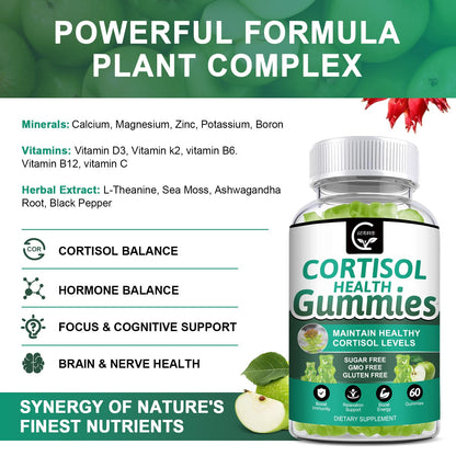 GORNVB Cortisol Gummies, Cortisol Supplement for Women with Magnesium, Ashwagandha, Rhodiola, Phosphatidylserine, L-Theanine, Black Pepper, Vitamin C & B6 - Relaxation, Focus, Sleep Support - 2 Pack