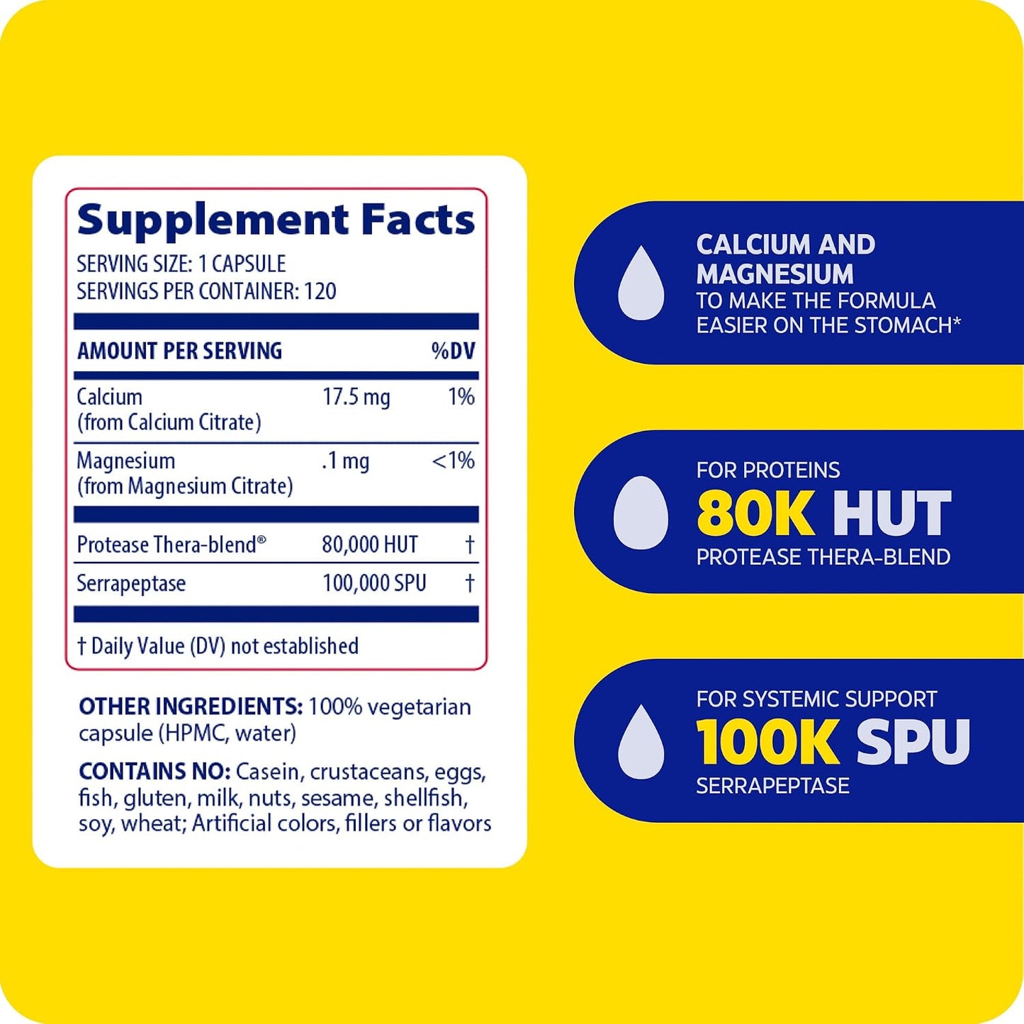 Enzymedica SerraGold - High Potency Serrapeptase Enzyme Supplement for Men & Women, Serrapeptase 100,000 SPU for Adults, Supports Sinus & Respiratory Health, Heart & Immune Function - 120 Capsules