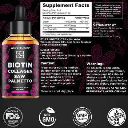 Liquid Biotin with Collagen & Saw Palmetto Extract for Women and Men | Hair Growth