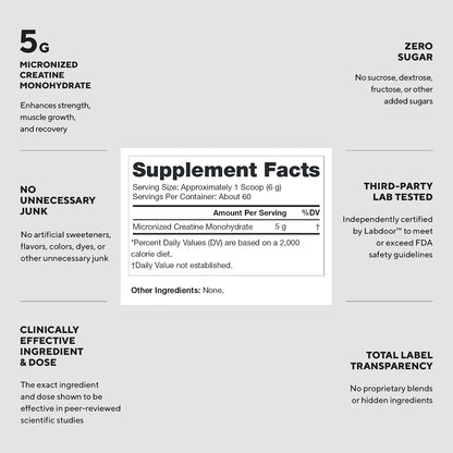LEGION Micronized Creatine Monohydrate Supplement - Clean Creatine Powder for Muscle Gain & Post Workout Recovery - Micronized Creatine Supplement for Maximum Absorption (60 Servings, Unflavored)