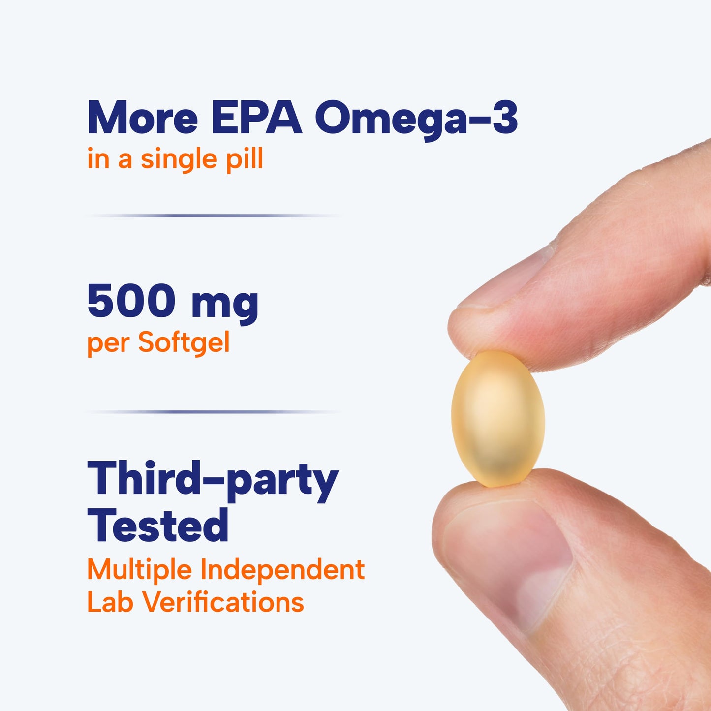 OmegaVia EPA 500, Purified Omega-3 Fish Oil Supplement, 500 mg EPA in Triglyceride Form, Burpless Fish Oil, Non-GMO, Gluten-Free, IFOS 5-Star, 120 Softgels