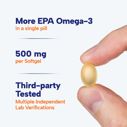 OmegaVia EPA 500, Purified Omega-3 Fish Oil Supplement, 500 mg EPA in Triglyceride Form, Burpless Fish Oil, Non-GMO, Gluten-Free, IFOS 5-Star, 120 Softgels