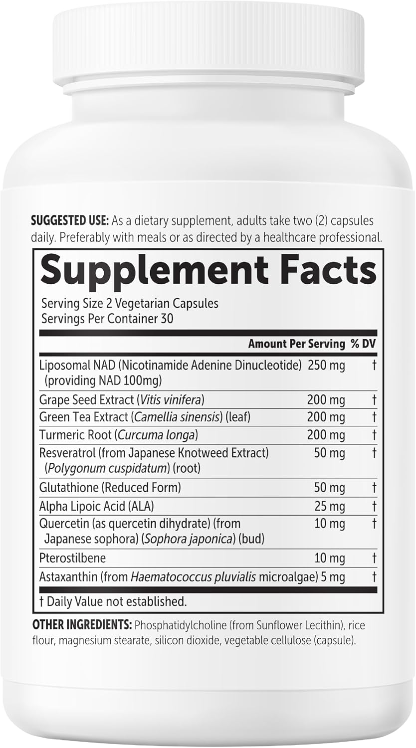 Micro Ingredients Liposomal NAD+ Ultimate Complex 1,000mg | 60 Veggie Capsules | NMN Pathway Formula | 10-in-1 with Resveratrol, Glutathione, & Astaxanthin | NAD Supplement for Women & Men