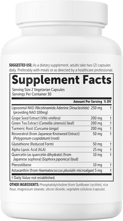 Micro Ingredients Liposomal NAD+ Ultimate Complex 1,000mg | 60 Veggie Capsules | NMN Pathway Formula | 10-in-1 with Resveratrol, Glutathione, & Astaxanthin | NAD Supplement for Women & Men